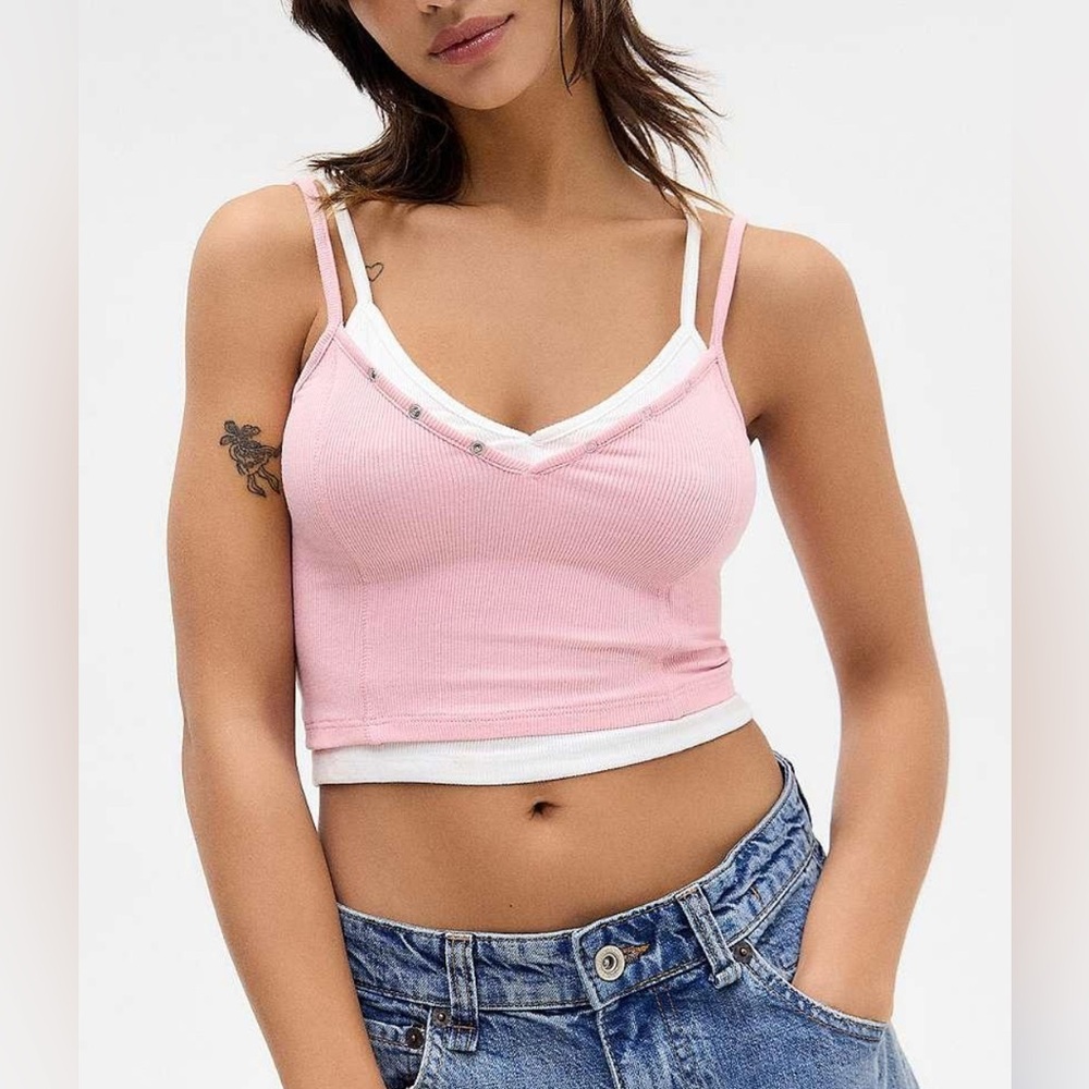 Urban Outfitters Pink and White Tank Top